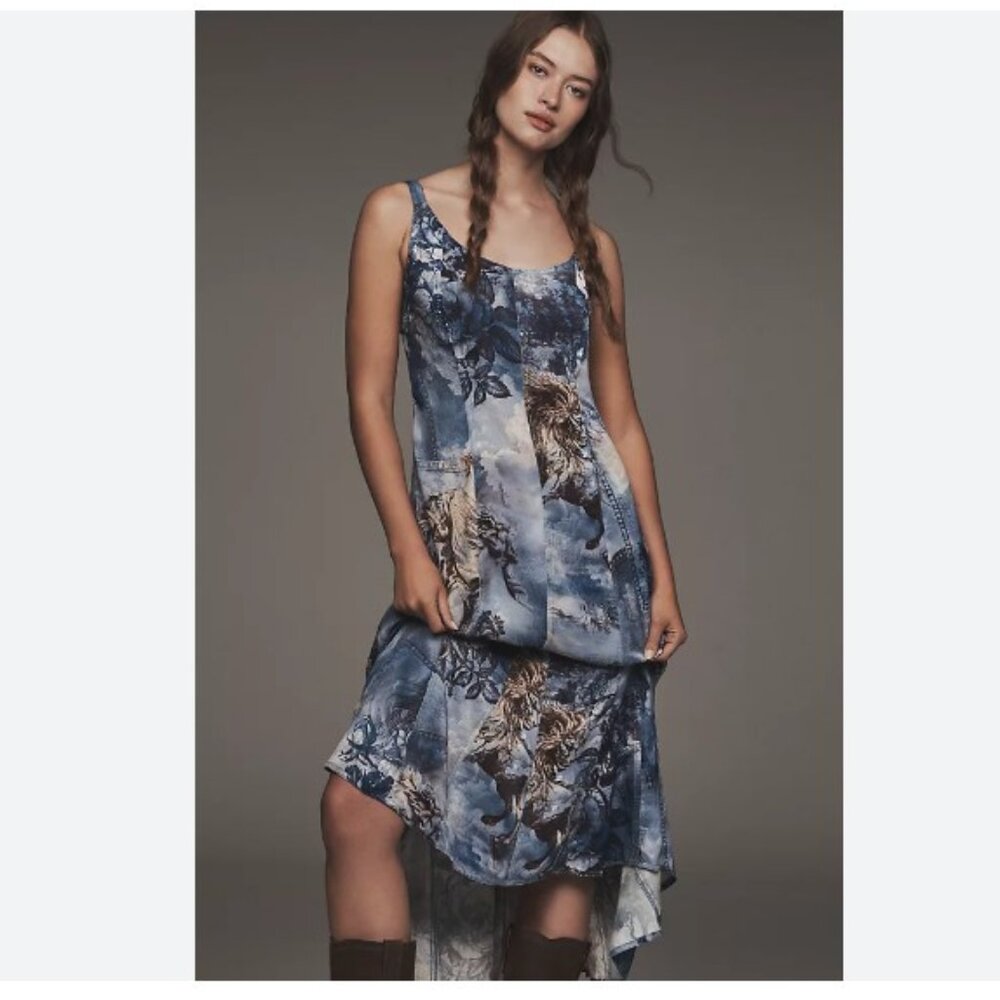Pilcro Sleeveless Scoop-Next Midi Dress in Blue Motif – Size Small – NWT